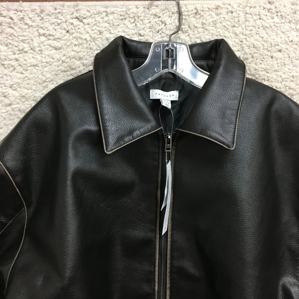 NUEVA Chaqueta Topshop Mediana Adulto Negra Imitación Cuero Cremallera Completa Bombardero Motociclista Para Hombres M Foto 2 de 4