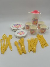 Vintage Chilton Globe Barbie Picnic Set Plastic Plates Cups Pitcher Utensils