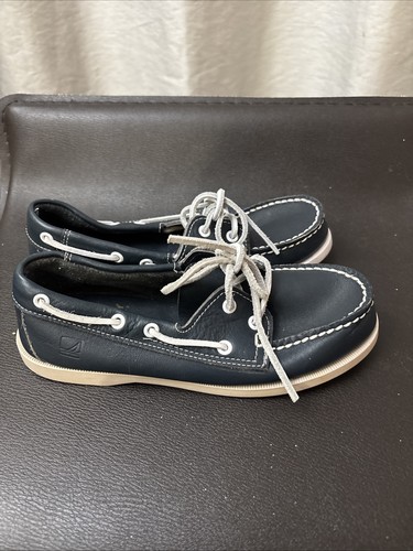 SPERRY Child Nautical Core Navy Blue White Leather Loafers Style 3594 SZ 2w - Picture 2 of 10