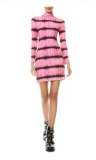 ALICE + OLIVIA Delora Pink Tie Dye Mock Neck Exposed Back Zip Mini Dress Size 2