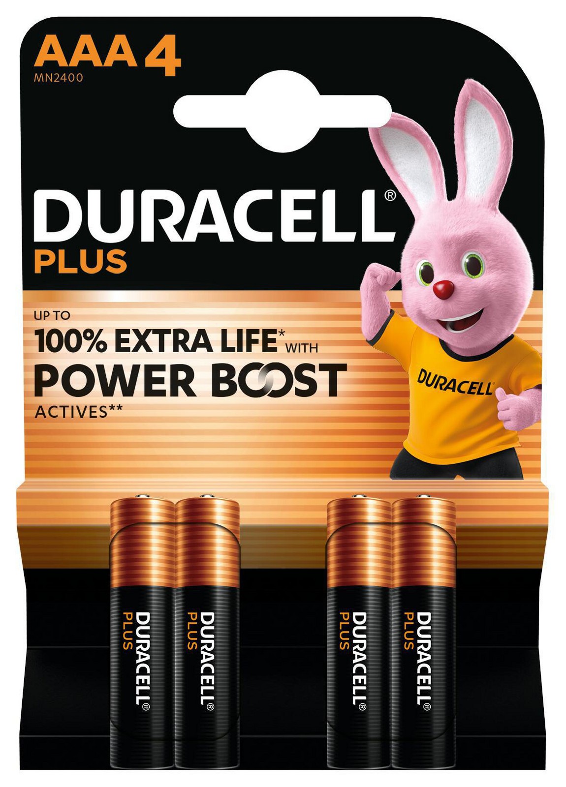 Батарейка DURACELL Plus AAA, щелочная, 1,5 Вольт, 4 штуки