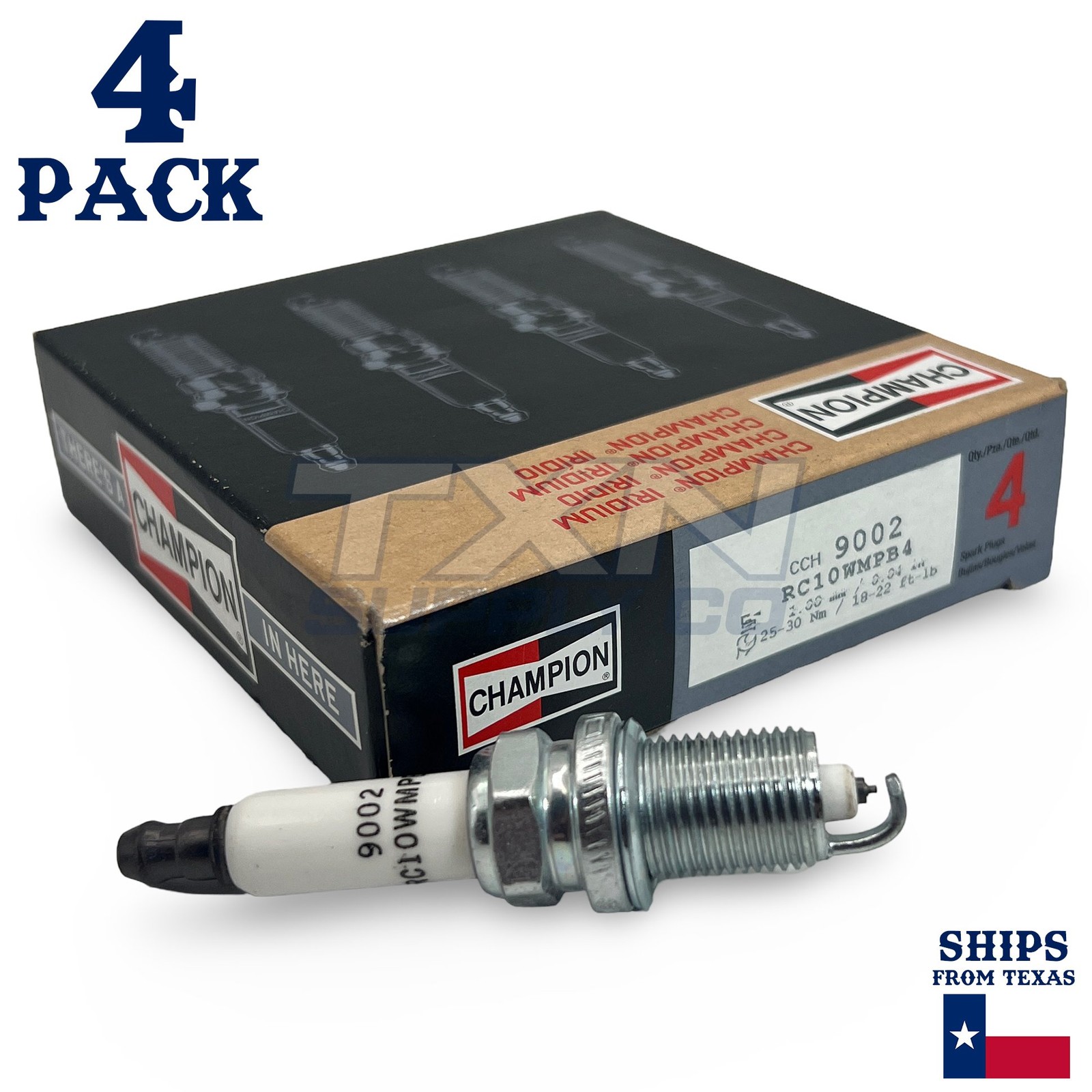 Champion 9002 Iridium Spark Plugs RC10WMPB4 - 4 Pack