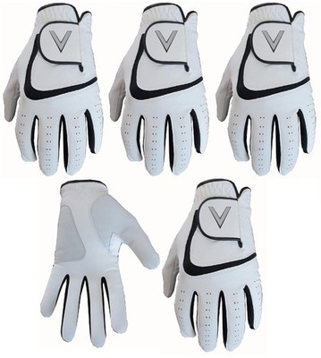 5 weiße Herren Allwetter Golfhandschuhe Cabretta Leder Medium L/H, 
