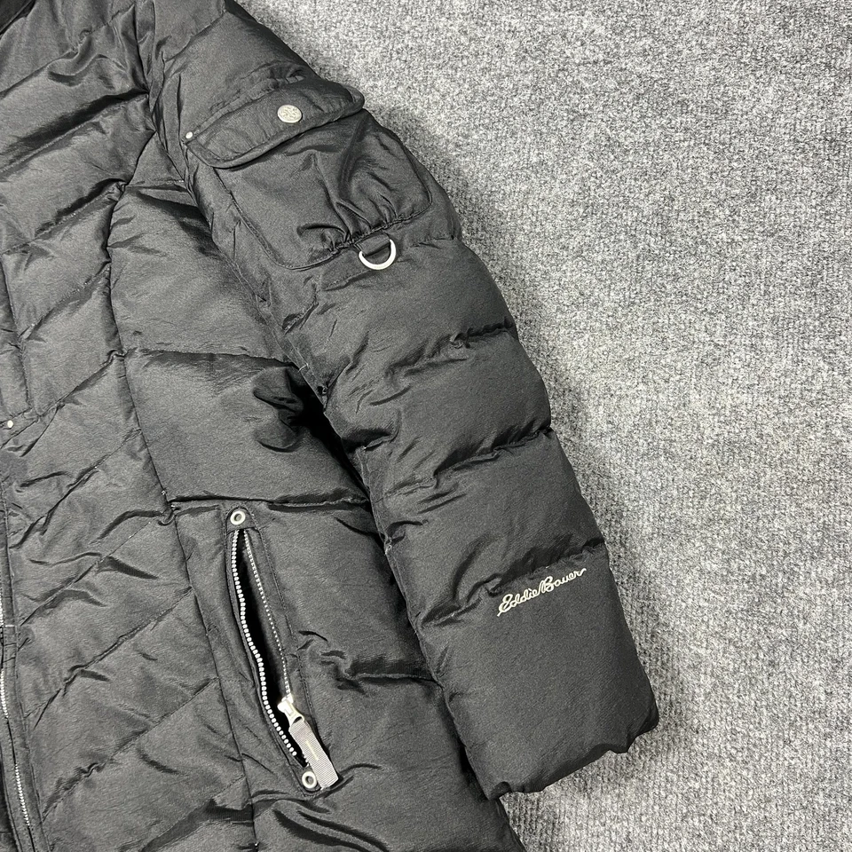 Eddie Bauer Down Parka Coat Womens Petite Medium Black Quilted Jacket FLAW - Image 3 of 4