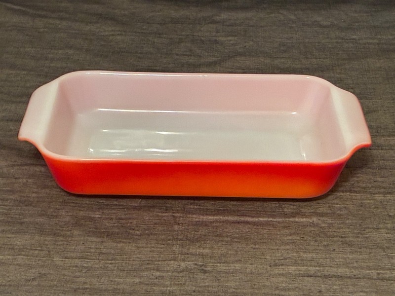 Vintage Fire King 432 Orange Red Glass Casserole Baking Dish 1.5 Qt Ovenware USA