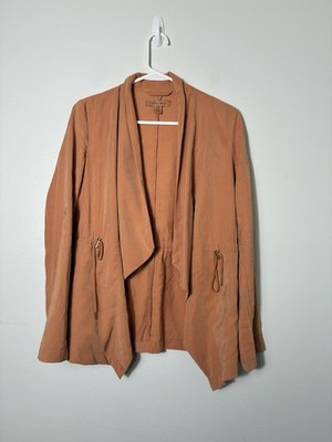 amisu jacket Sz US 4 Open Front Cinched Waste Boho Viscose Preppy Waterfall