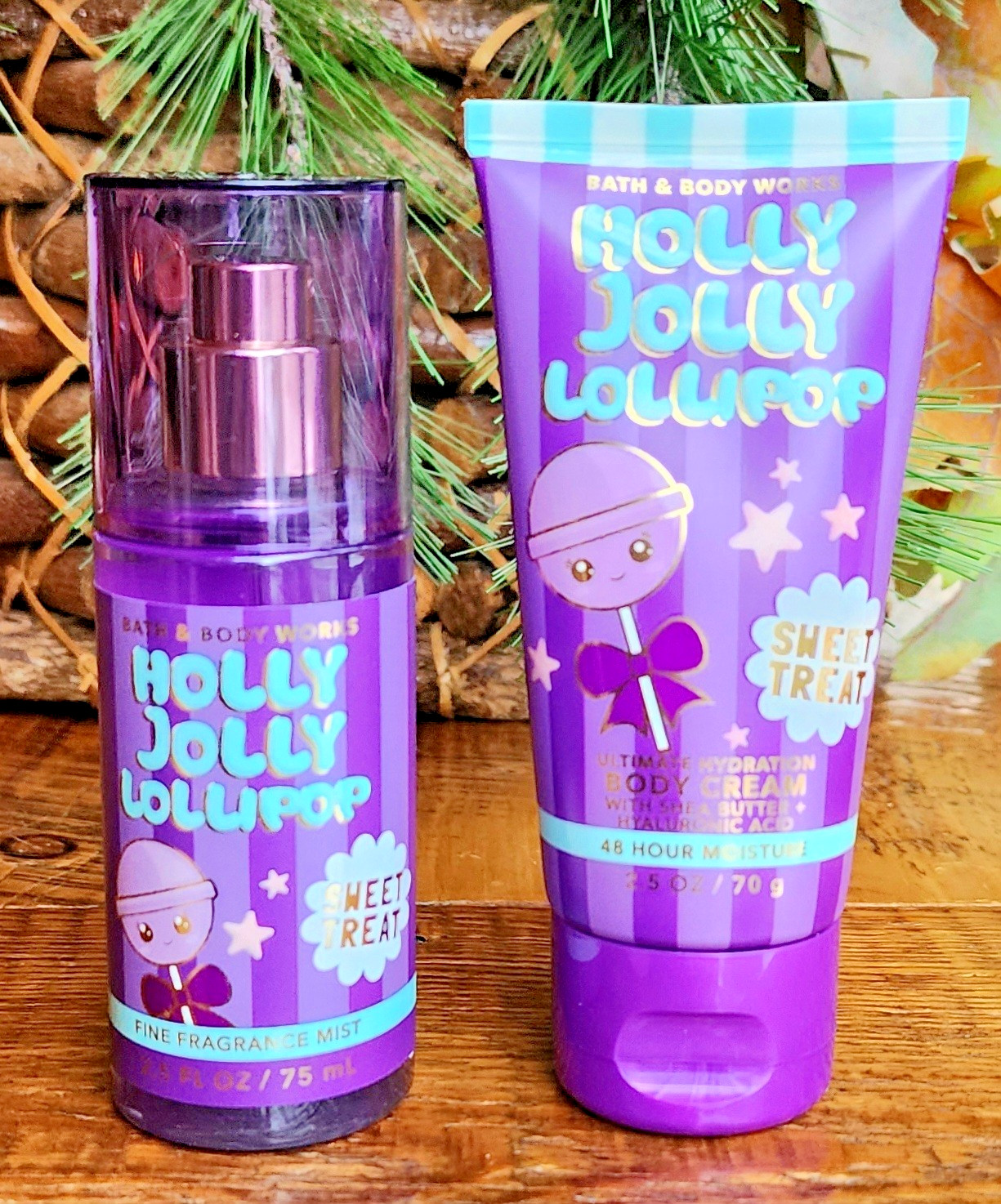 2PCS 2025🎁CHRISTMAS~🍭💜HOLLY JOLLY LOLLIPOP~Bath Body~MIST/CREAM Travel Size