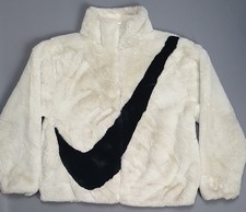 Womens Nike Teddy Fleece Jacket Swoosh Faux Fur Zip Oversized Small