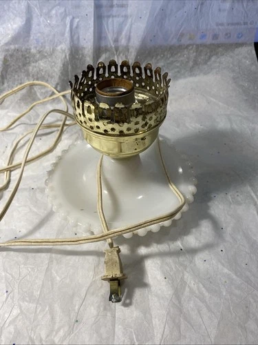 Vintage Hobnail Lamp Base Milk Glass WHITE Boudoir Bedroom Lamp Works