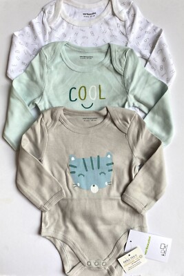 3 Pack Vertbaudet Baby Boy Babygrows Cotton Long Sleeve Body Vests 6 Months