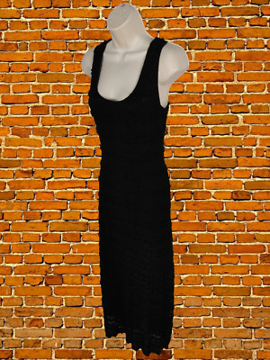 Max Studio DAMEN-MAXIKLEID GRÖSSE UK SMALL SCHWARZ STRUKTURIERT ÄRMELLOS LANG PARTY