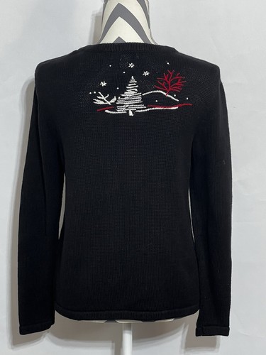 Christopher & Banks Black Cardigan Button Sweater Women S Embroidered Winter - Picture 4 of 10
