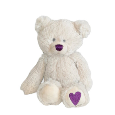 Demdaco February Birthstone Beige Bear Purple Heart Plush BeanBag Toy 8.5''