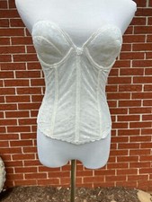 Vintage Carnival Strapless Lace Padded Corset Bustier Top Ivory Sz 36B