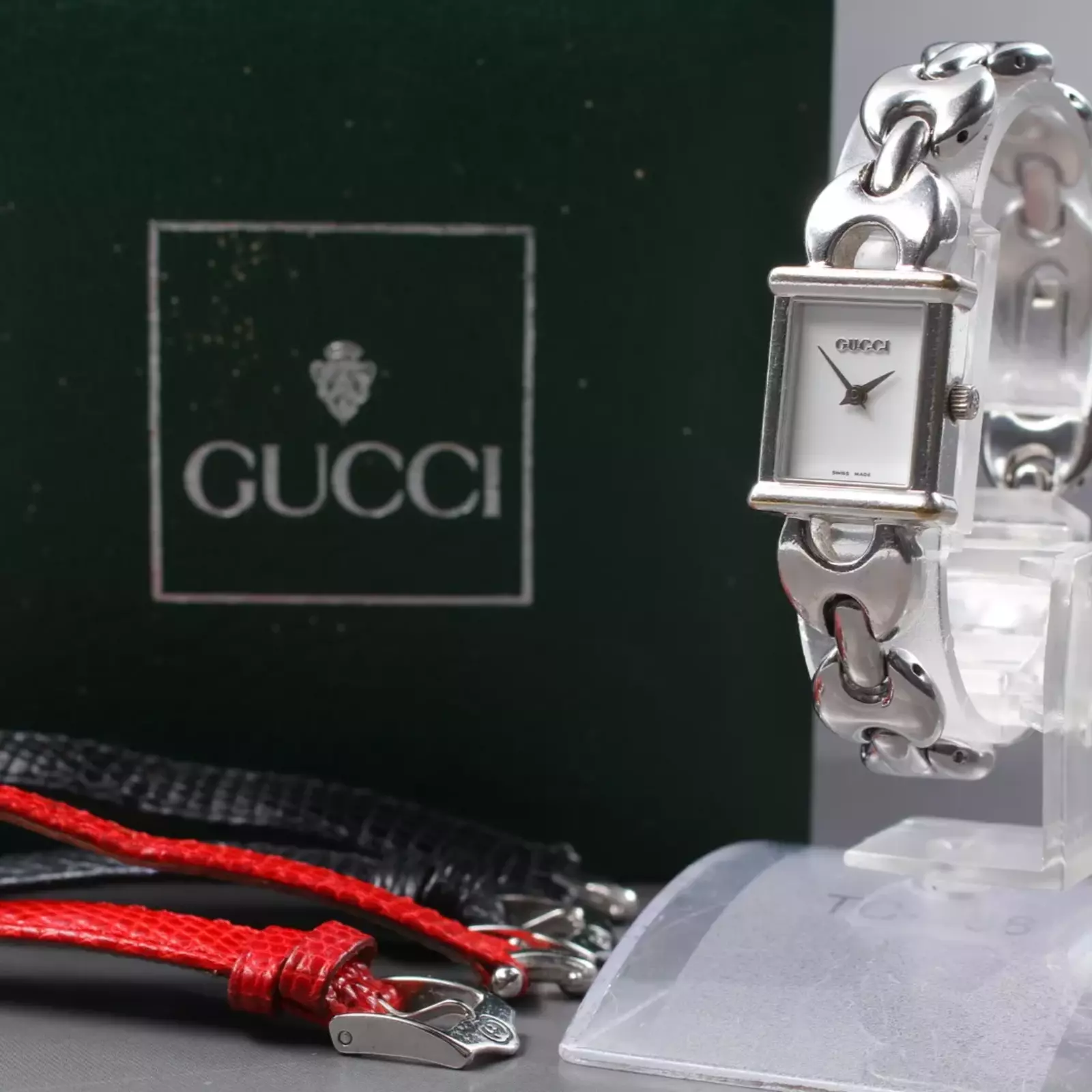 [Exc+5 avec boîte] Montre à quartz femme GUCCI 1800L ceinture à changement cadran blanc du JAPON