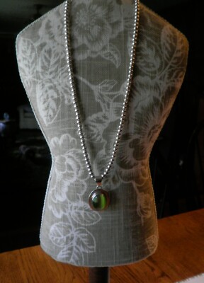 Sterling Silver Bead Ball Necklace 18 Inch 925 Italian Made & Cat Eye Pendant