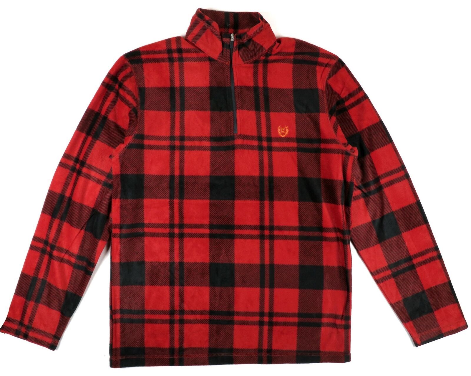 Men's CHAPS 1/4 Zip Pullover Brushed Fleece Sweater Red Checks