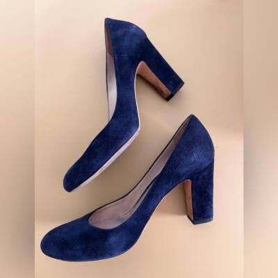 Jimmy Choo Georgia navy suede round toe pumps block heels sz 37.5
