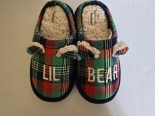 Dearfoams Slippers Lil Bear Tartan Plaid Memory Foam Kids Size 2-3 NEW