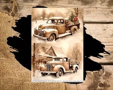 Sepia Christmas Truck Duo | Rice Paper | A4 Paper for Decoupage