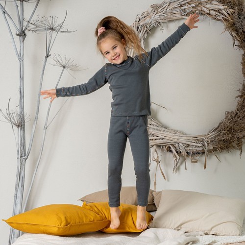 Thermal Unisex Kids Leggings * Soft Warm 100% Merino Wool Baby Pants 250 Grey - Picture 4 of 13