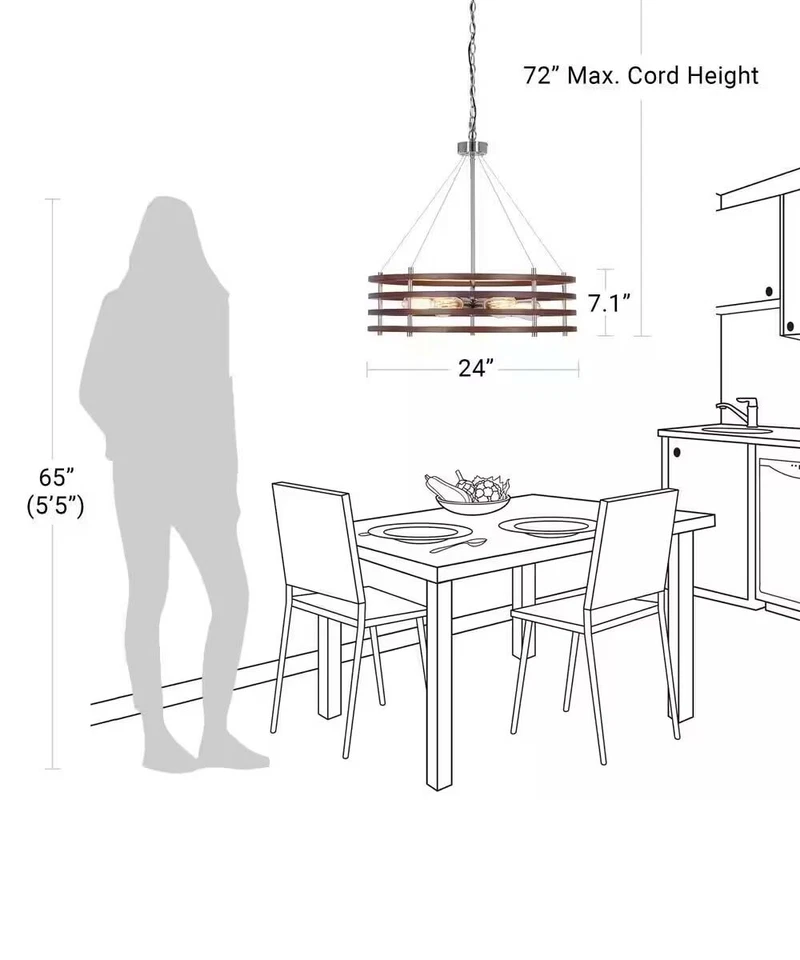 Catalina 24"W 6-Light Polished Nickel Modern Pendant Mahogany Wood Finish Shade - Image 3 of 4