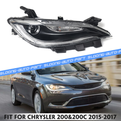Passenger For 2015-2017 Chrysler 200 Chrome Trim Halogen Headlight w/ LED DRL RH