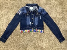 Nicki Minaj Denim Jacket Girls Size Lg Casual Dark Wash Ruffled Accent Jacket-