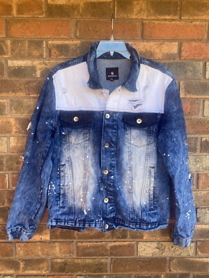 Southpole Y2K Denim Jacket Distressed Blue/white Size XL Streetwear Hip Hop 