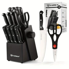 19 Pieces High Carbon Kitchen Knife Set With Wooden Block, Non-Slip Handle