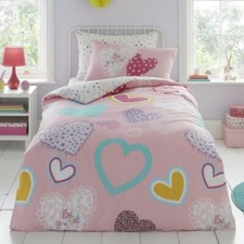 Hearts Patchwork Single Duvet Cover Set Children's Reversible Bedding Pink