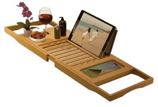 Bamboo Bath Caddy Bathtub Tray Adjustable Waterproof Durable Moderne Elegance