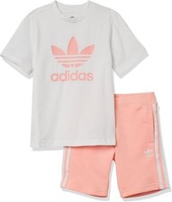 Adidas Originals Kids' Adicolor Short Tee Set, White/Haze Coral, Size X-Small