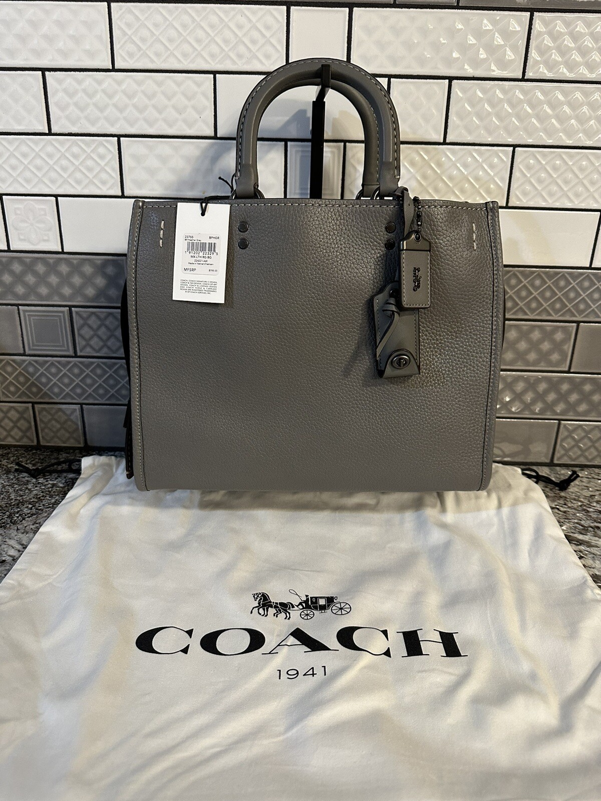 Coach+1941+Rogue+23755+Pebbled+Heather+Gray+Leather+With+Suede+