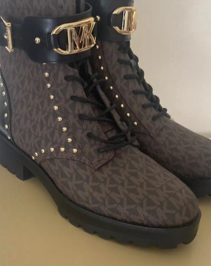New Michale Kors combat boots Side Zip front Lace with gold buckle