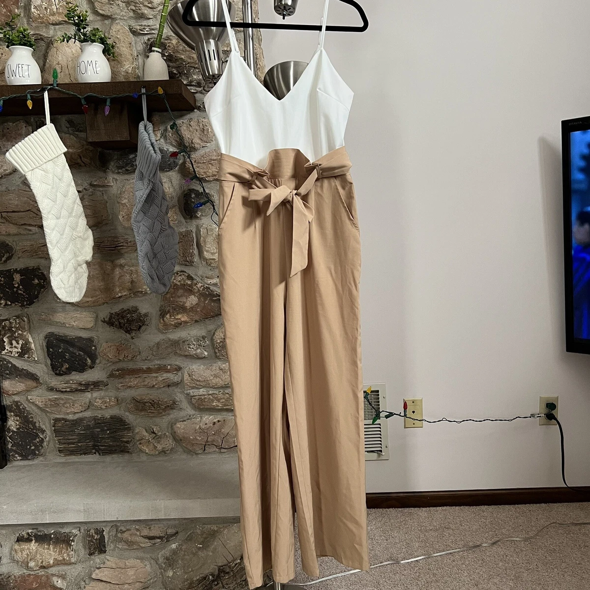 Akira White Beige Sleeveless Jumpsuit Women s LARGE eBay