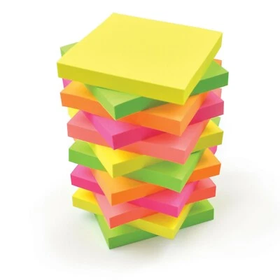 NEON Colour Notes Remove It Sticky Post Notes 76mm x 76mm / 3" x 3" pads of 100