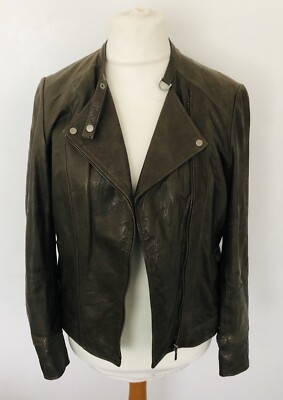 LAKELAND - Biker Style ECHT LEDER Jacke Distressed KHAKI GRÜN Gr. 12/14