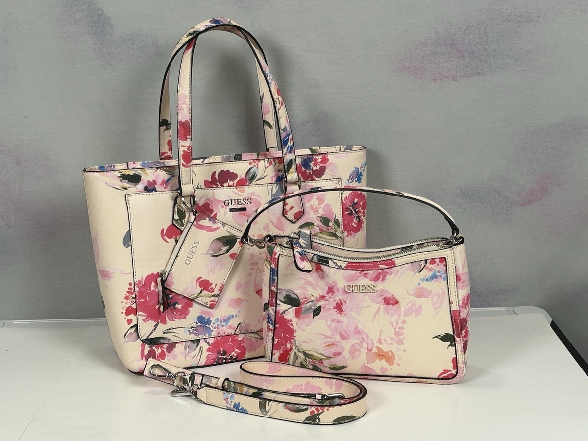 Pink Floral Guess Handbags Floral Print GUESS Women's Pink