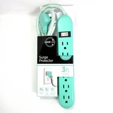 6 Outlet Grounded Surge Protector Power Strip Cord Low Profile Plug Green 3 feet