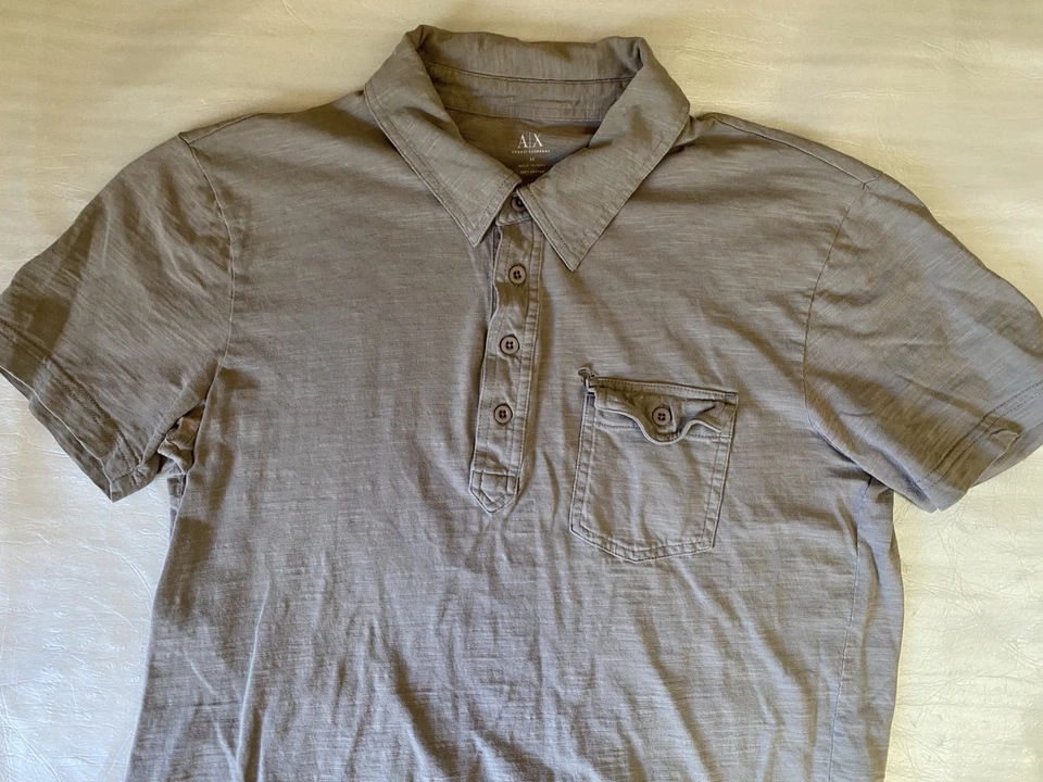 A/X Armani Exchange Polo Shirt Gray Size M Short Sleeve Casual Pocket - Image 2 of 4