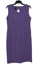 Talbots Shift Dress 8 Purple Sleeveless Keyhole Back Silver Button Lined Stretch