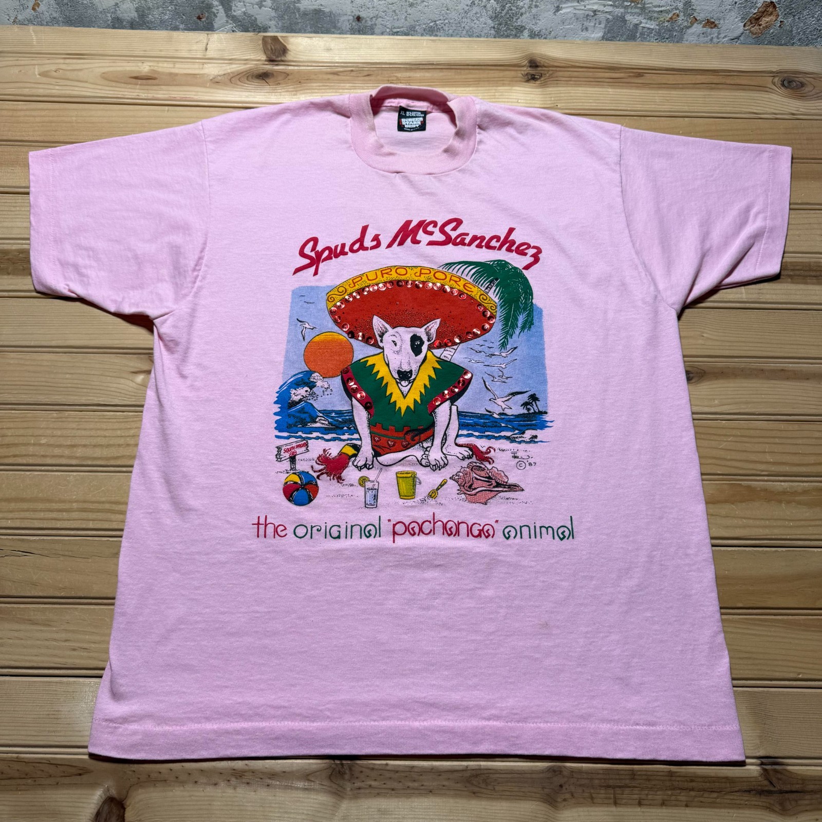 Vintage 1987 Spuds McSanchez Pachanga Animal Sequin Beach Tropical Shirt USA XL