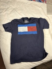 Tommy Hilfiger Shirt Boy s Medium 12/14 Short Sleeve Banner Stripe Logo T-shirt