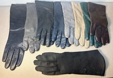 Vintage Lot 9 Ladies Leather 10"-15.5" Gloves Cashmere Silk Lined Size 7-7.5