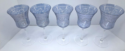 Miller Rogaska Set of 5 Florentine Twilight Blue Water Goblets - 8 7/8'' tall