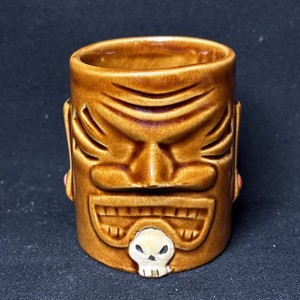 Rare 2005 Doug Horne by Tiki Farm Brown Ceramic "GULP" Tiki Shot Glass - 3"