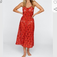 NEW Women's Nastygal Broderie Button Down Dress 12 Rust Orange Coverup