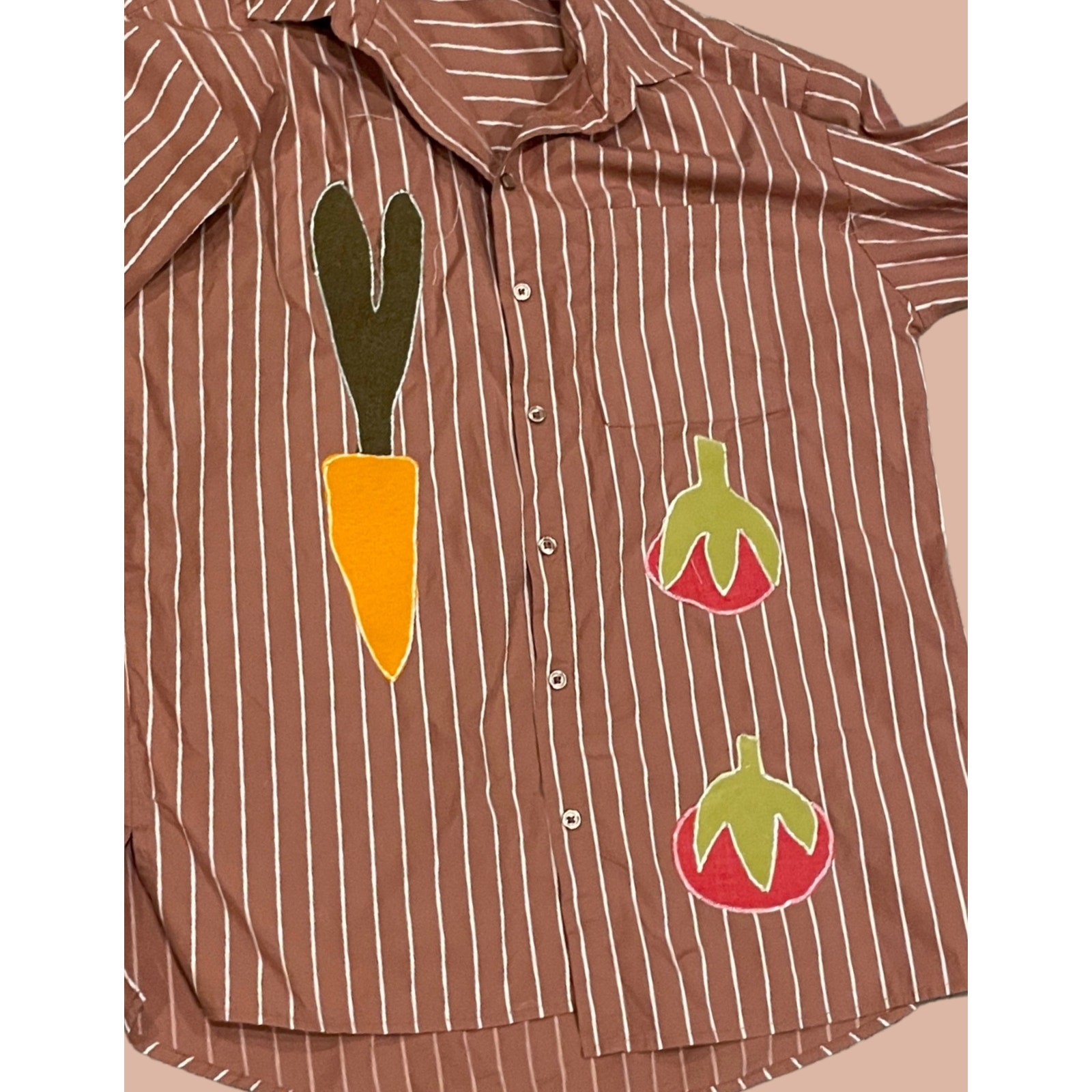 Medium Upcycled Vegetable Striped Button Down Shi… - image 4