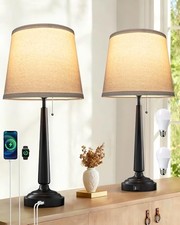 22'' Table Lamps for Bedroom Set of 2: Tall Black Table Lamps with USB XT-02